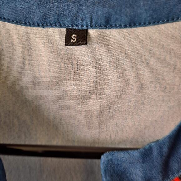 Unknown Blue Multicolored 3/4 Sleeve Button Front Crewneck Blouse - Size S - Picture 10 of 11